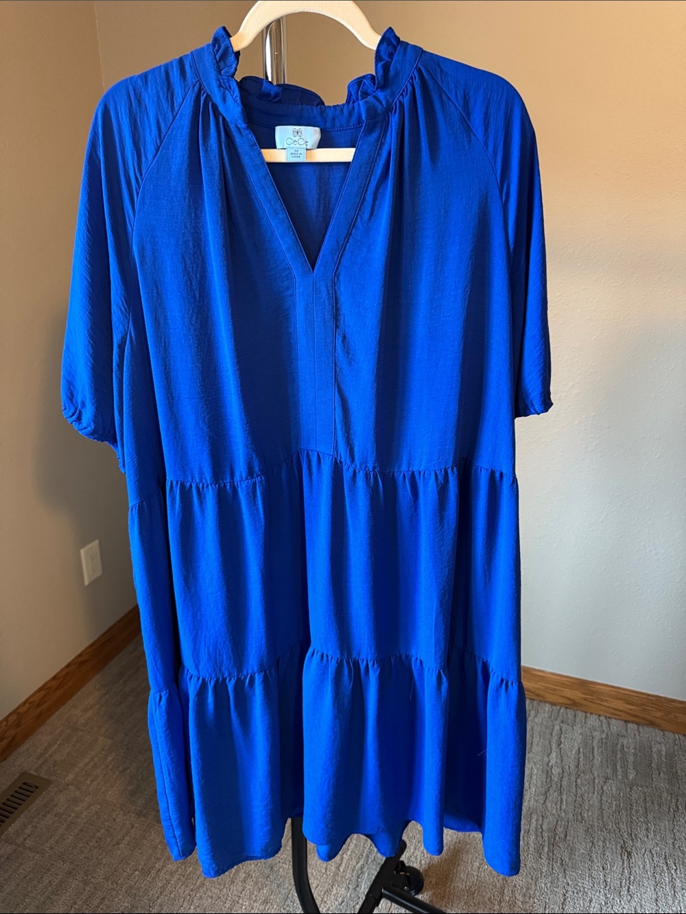 CeCe Royal Blue Tiered V-Neck Short Dress